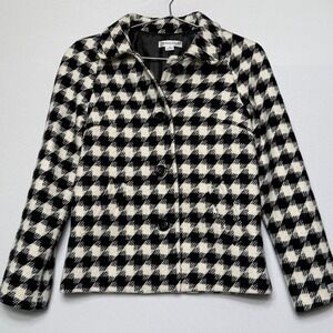 PENDLETON Virgin Wool Coat XS Black White Classic Preppy Houndstooth Made in USA